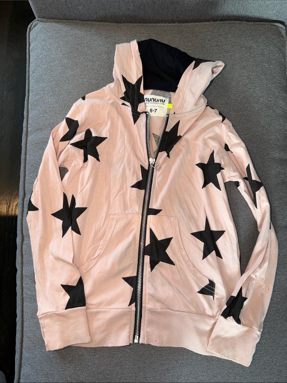 nununu Pink Zip-Up Hoodie with Black Star Print